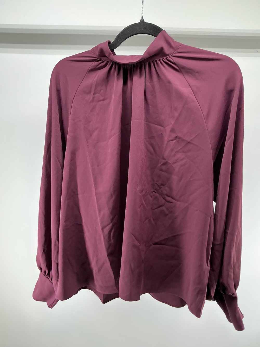 Drapey Chiffon Mock Neck Long Sleeve Blouse